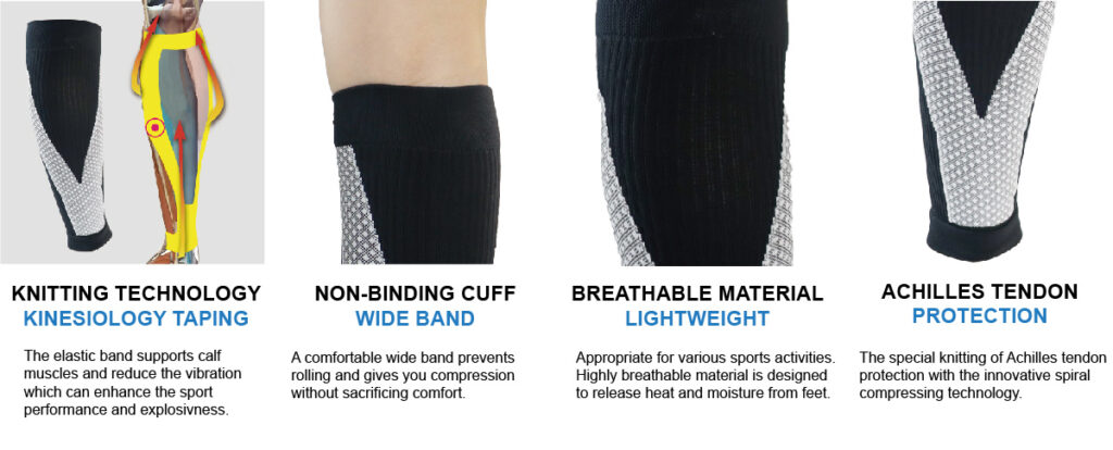 Kinesiology Taping Compression Calf Sleeves-Black - magicsport